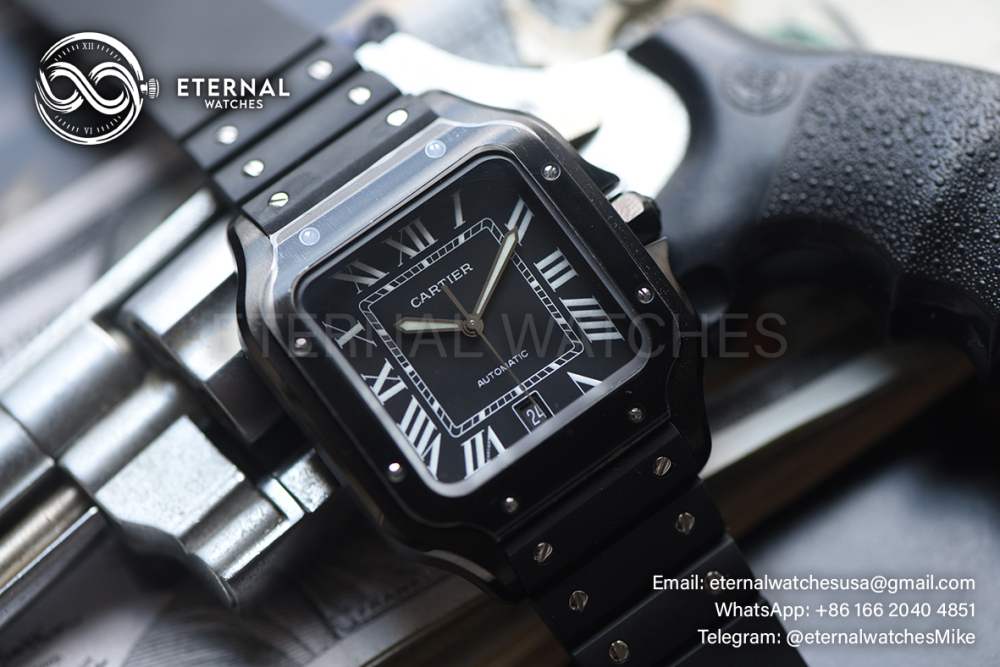 CARTIER - SUPER CLONE Santos De Cartier Mens XL 40mm PVD/RU Black Dial BVF A9015