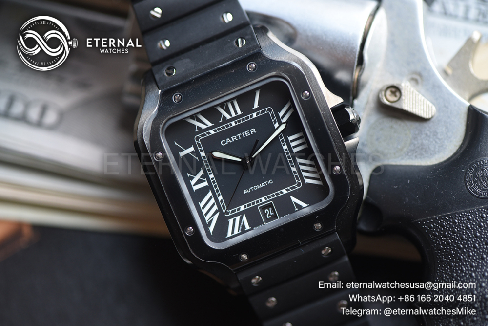 CARTIER - SUPER CLONE Santos De Cartier Mens XL 40mm PVD/RU Black Dial BVF A9015