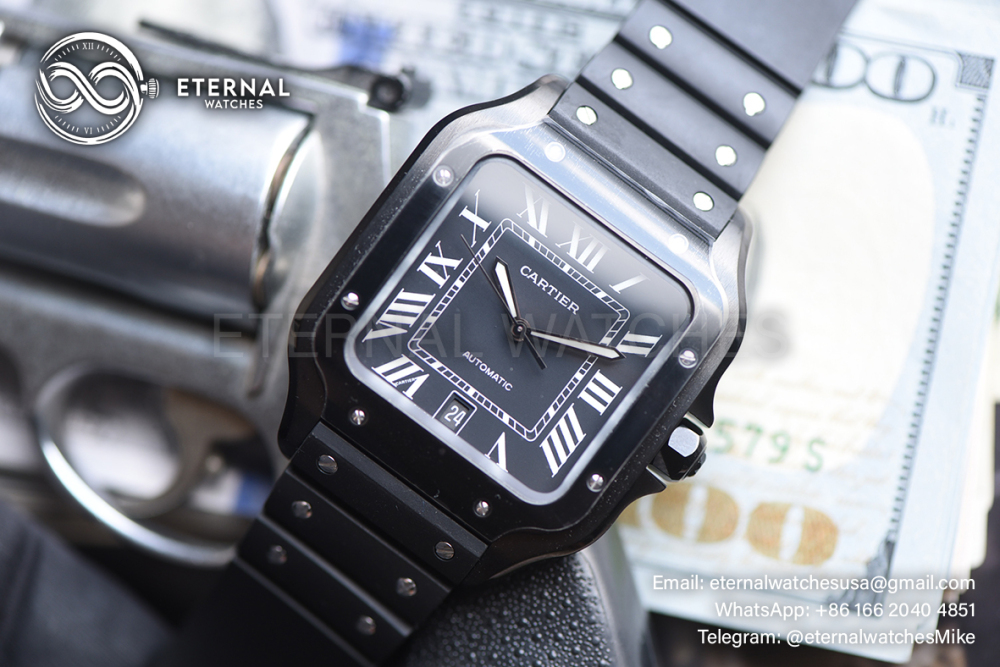 CARTIER - SUPER CLONE Santos De Cartier Mens XL 40mm PVD/RU Black Dial BVF A9015