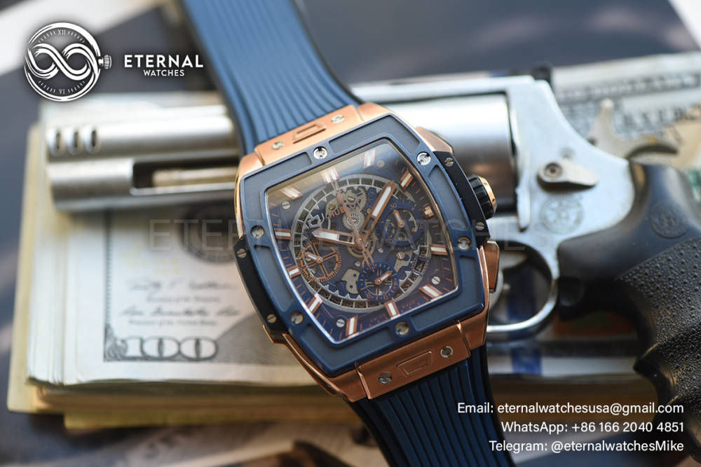 HUBLOT - Spirit of Big Bang King Gold Blue Ceramic 42mm TI/RU Skeleton Dial BBF A7750