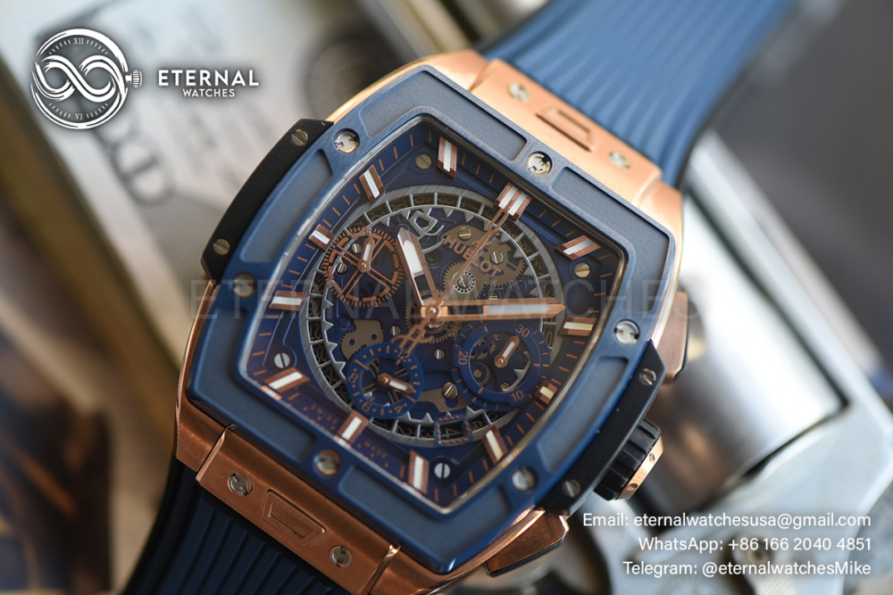 HUBLOT - Spirit of Big Bang King Gold Blue Ceramic 42mm TI/RU Skeleton Dial BBF A7750