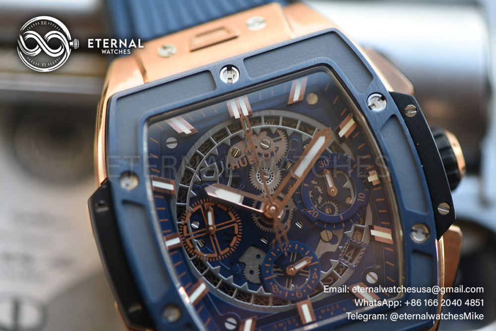 HUBLOT - Spirit of Big Bang King Gold Blue Ceramic 42mm TI/RU Skeleton Dial BBF A7750
