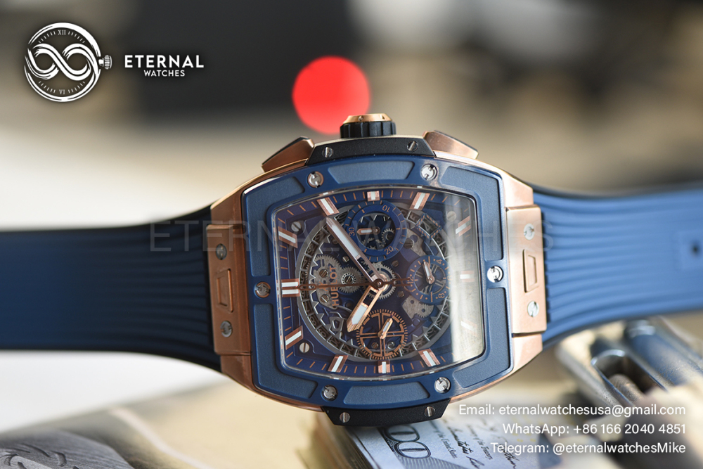 HUBLOT - Spirit of Big Bang King Gold Blue Ceramic 42mm TI/RU Skeleton Dial BBF A7750