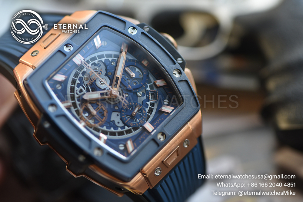 HUBLOT - Spirit of Big Bang King Gold Blue Ceramic 42mm TI/RU Skeleton Dial BBF A7750