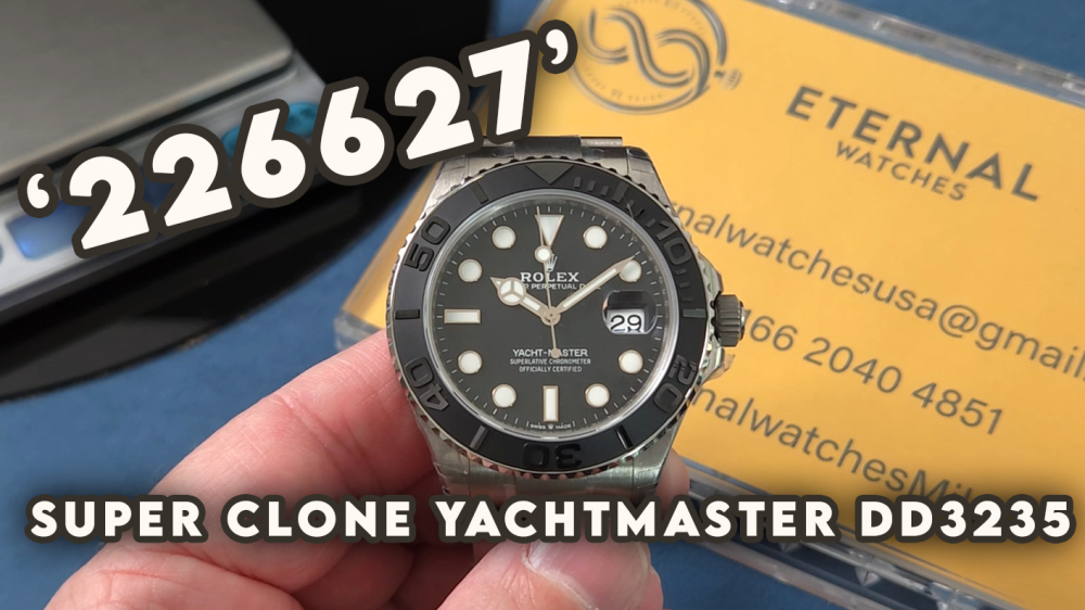 ROLEX - SUPER CLONE Yacht-Master 226627 42mm TI/TI Black/Dot VSF DD3235 Free Sprung
