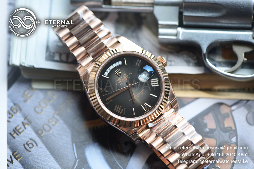 ROLEX - SUPER CLONE DayDate 228235 40mm Rose Gold Black Ombre RCF V2 (Weight Adjusted)