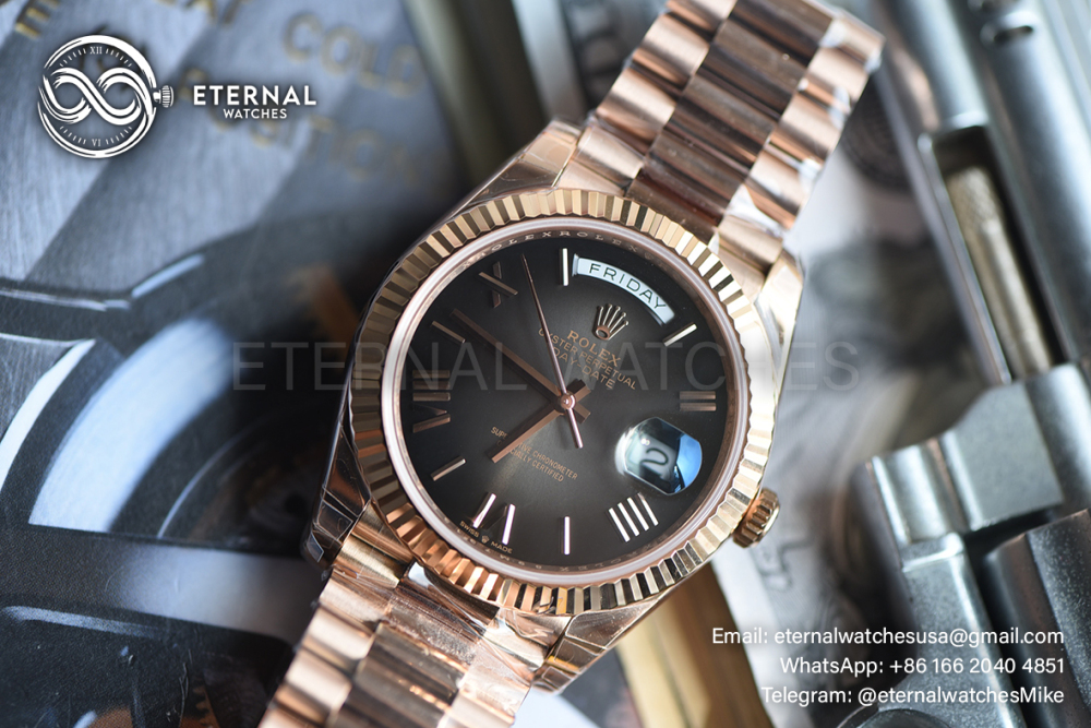 ROLEX - SUPER CLONE DayDate 228235 40mm Rose Gold Black Ombre RCF V2 (Weight Adjusted)