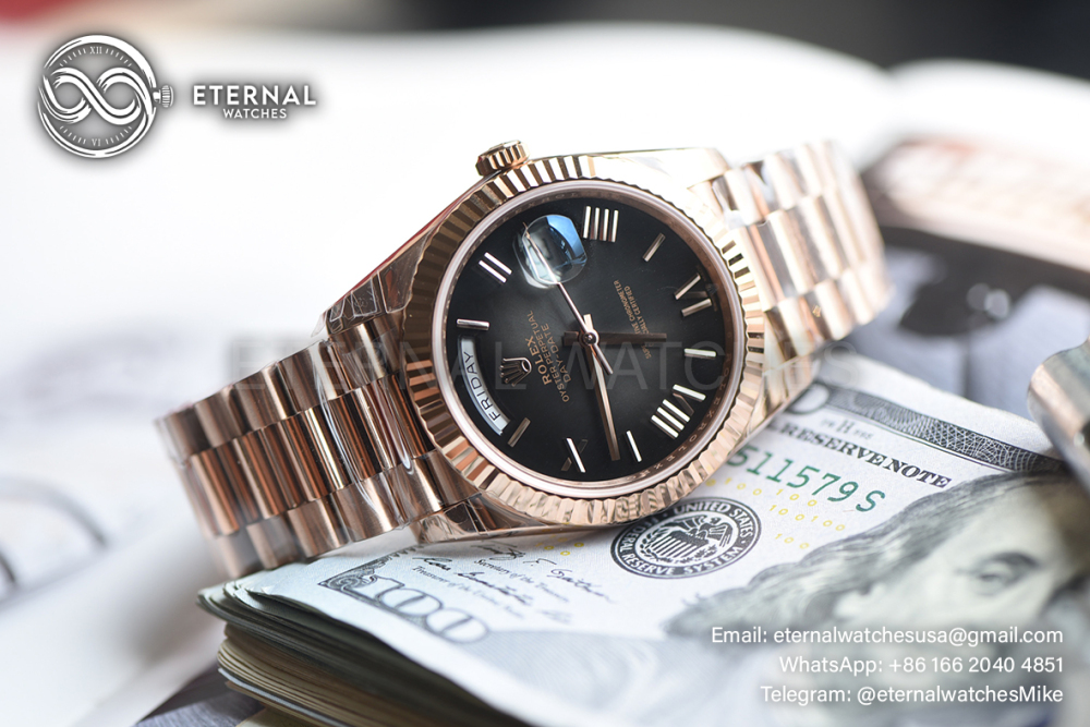 ROLEX - SUPER CLONE DayDate 228235 40mm Rose Gold Black Ombre RCF V2 (Weight Adjusted)