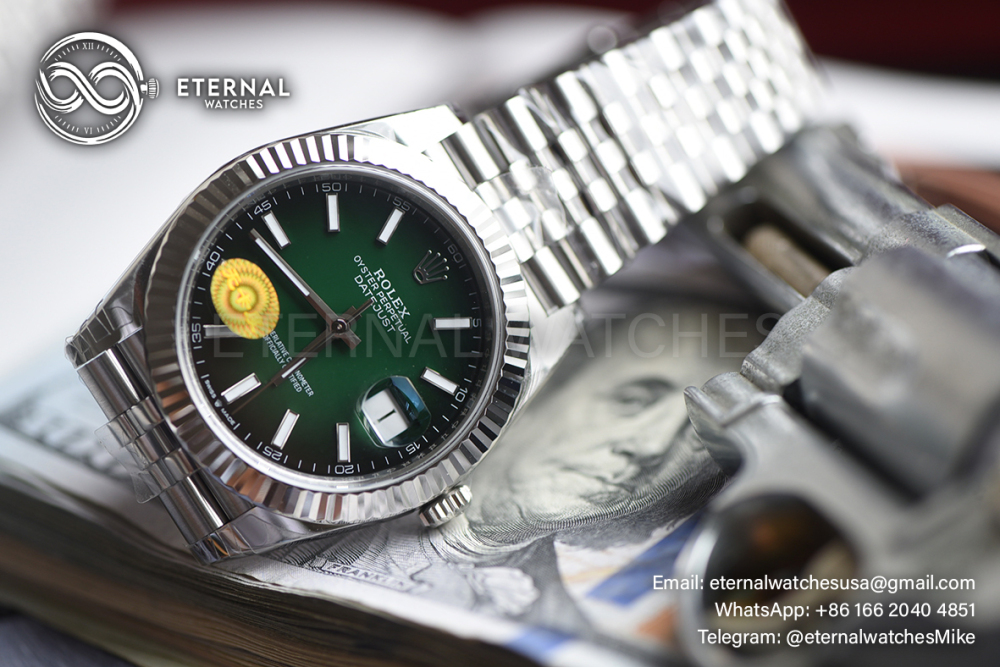 ROLEX - SUPER CLONE DateJust 126334 41mm SS/STK Green Ombre Fluted V3 VSF 3235 (Free Sprung)