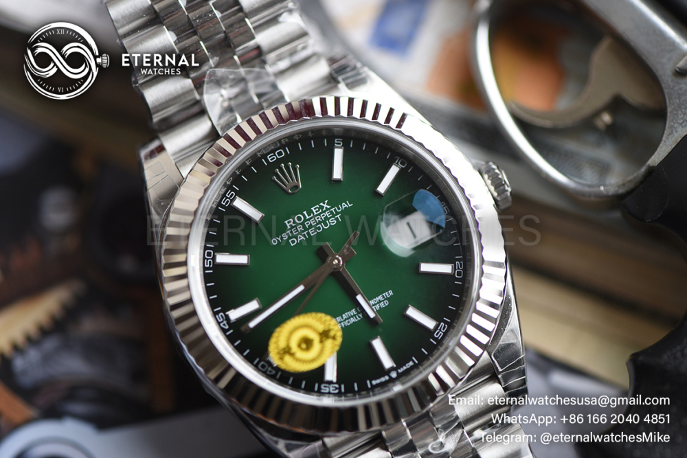 ROLEX - SUPER CLONE DateJust 126334 41mm SS/STK Green Ombre Fluted V3 VSF 3235 (Free Sprung)