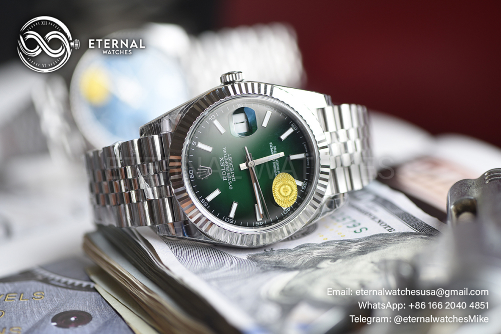 ROLEX - SUPER CLONE DateJust 126334 41mm SS/STK Green Ombre Fluted V3 VSF 3235 (Free Sprung)