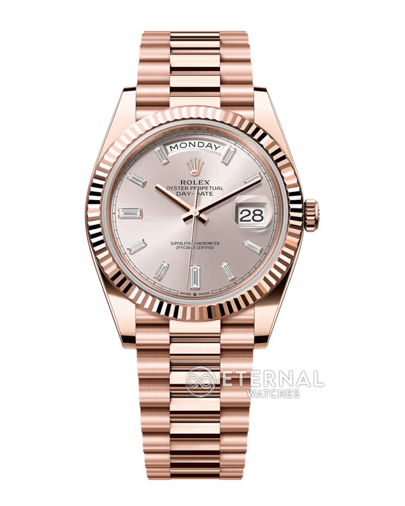 ROLEX - SUPER CLONE DayDate 228235 40mm RG/RG Silver/Diamond QF V8 VR3255 (Weight Adjusted)