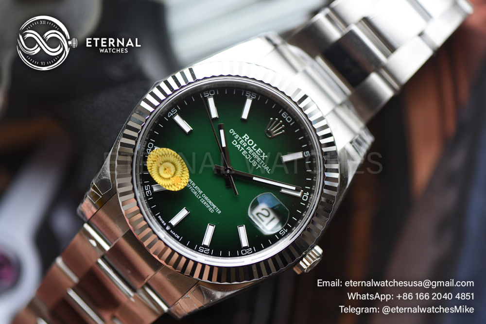 ROLEX - SUPER CLONE DateJust 126334 41mm SS/STK Green Ombre Oyster V3 VSF 3235 (Free Sprung)