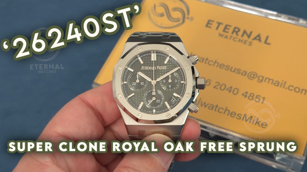 AUDEMARS PIGUET - SUPER CLONE Royal Oak Chronograph 26240ST 41mm SS/SS Green Dial ZF V2 SH4401 (Free Sprung)