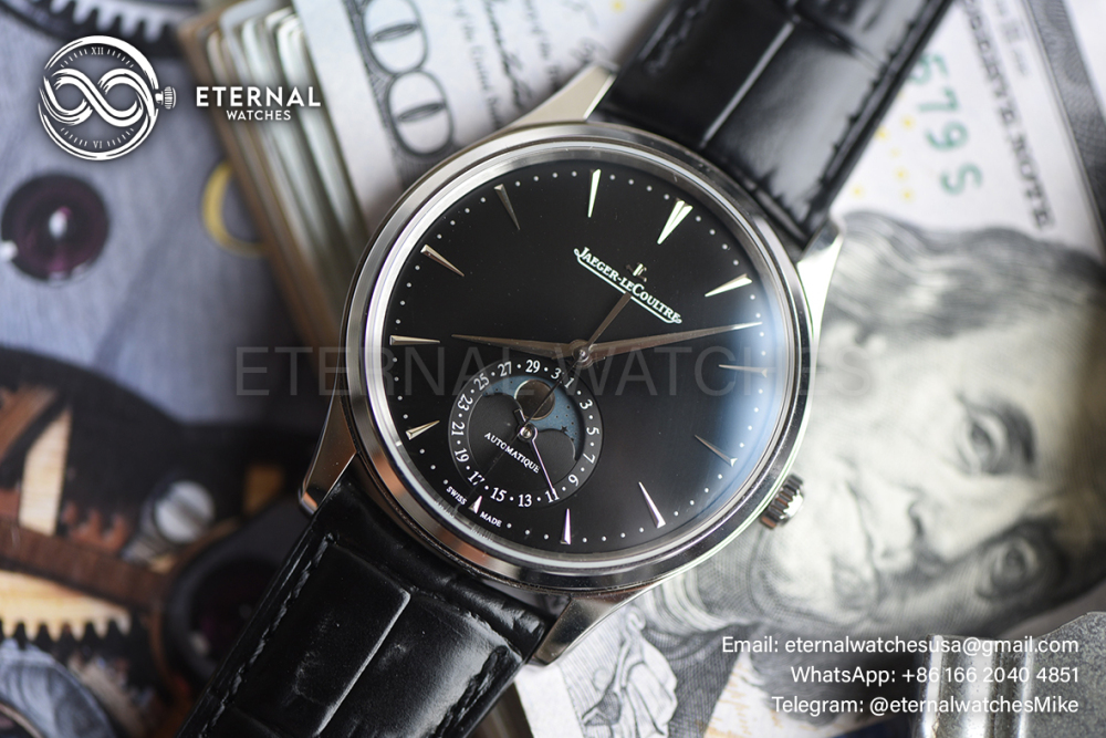 JAEGER-LECOULTRE - SUPER CLONE Master Ultra Thin Moonphase SS/LE Black/Stk APS A925