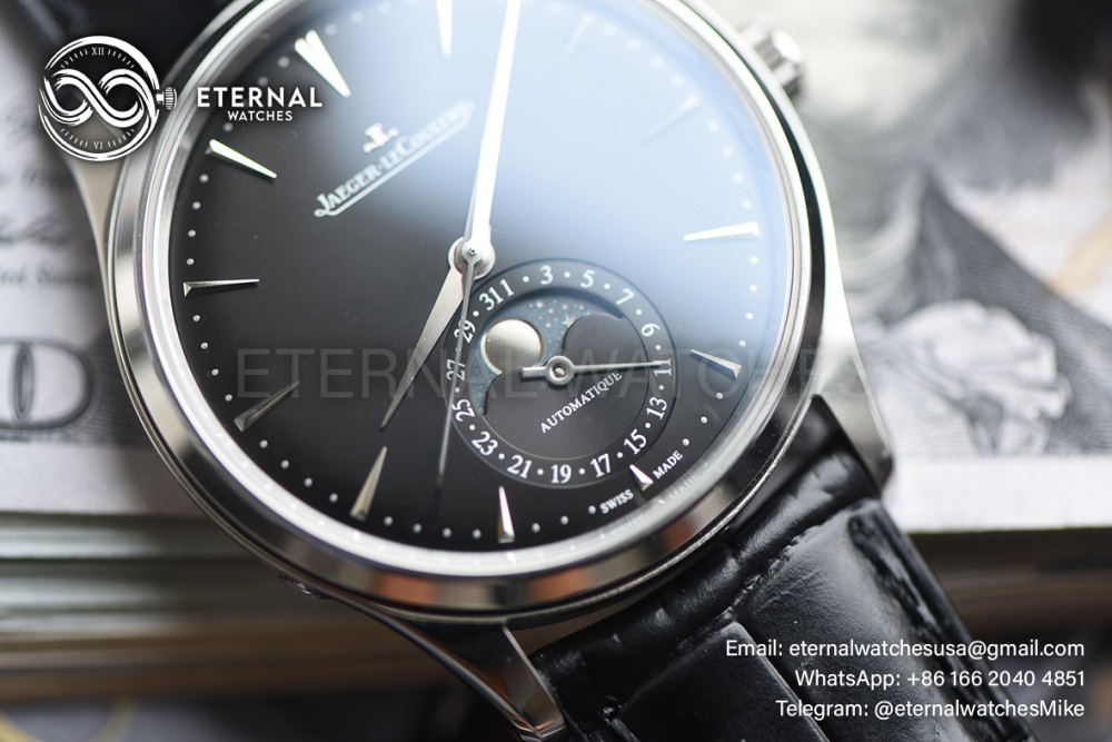 JAEGER-LECOULTRE - SUPER CLONE Master Ultra Thin Moonphase SS/LE Black/Stk APS A925