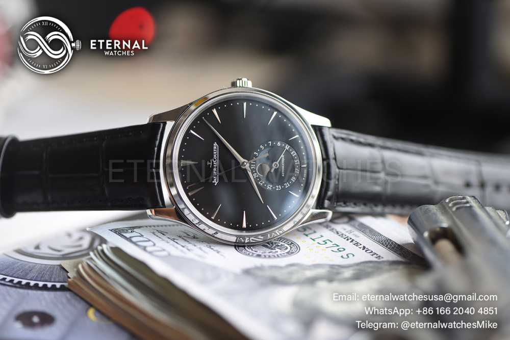 JAEGER-LECOULTRE - SUPER CLONE Master Ultra Thin Moonphase SS/LE Black/Stk APS A925