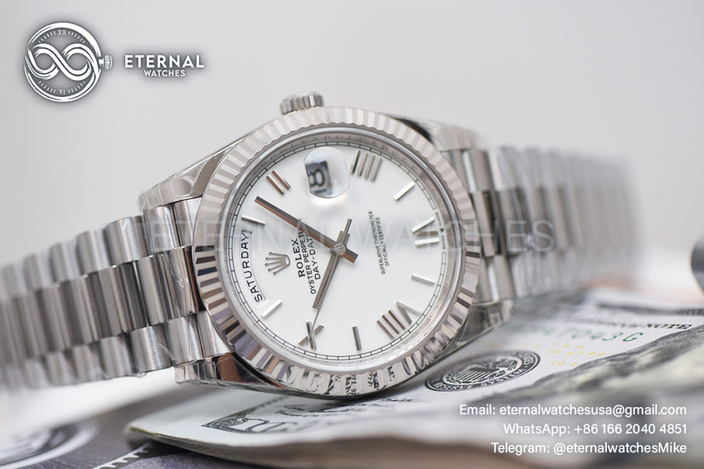 ROLEX - SUPER CLONE DayDate 228239 40mm SS/SS White/Rmn VSF V2 DD3255 (Weight Adjusted)