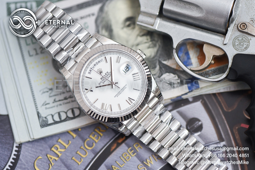 ROLEX - SUPER CLONE DayDate 228239 40mm SS/SS White/Rmn VSF V2 DD3255 (Weight Adjusted)
