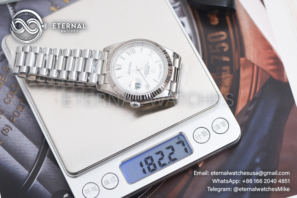 ROLEX - SUPER CLONE DayDate 228239 40mm SS/SS White/Rmn VSF V2 DD3255 (Weight Adjusted)