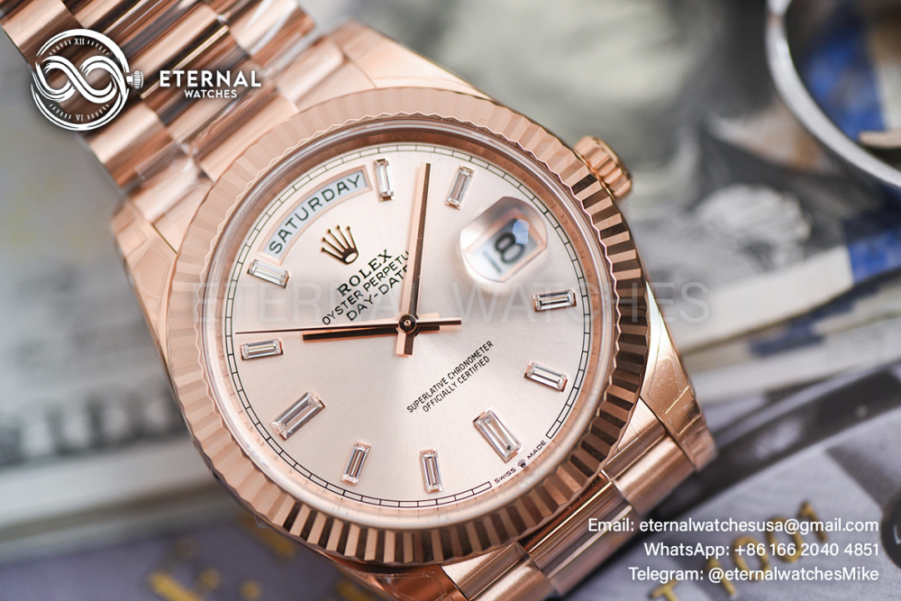 ROLEX - SUPER CLONE DayDate 228235 40mm RG/RG Champagne/Diamond VSF V2 DD3255 (Weight Adjusted)