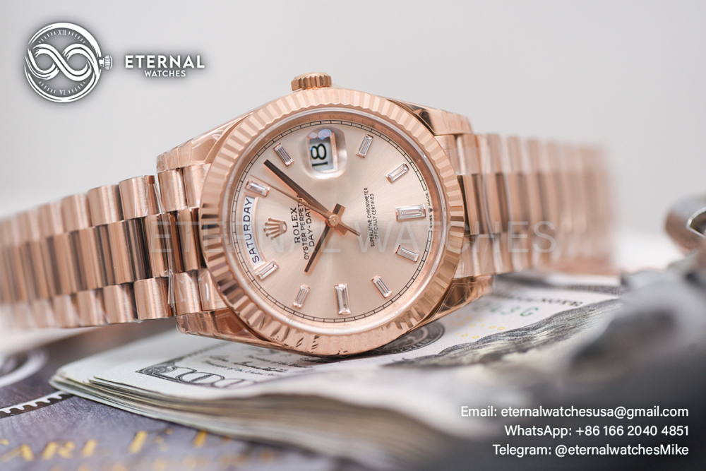 ROLEX - SUPER CLONE DayDate 228235 40mm RG/RG Champagne/Diamond VSF V2 DD3255 (Weight Adjusted)