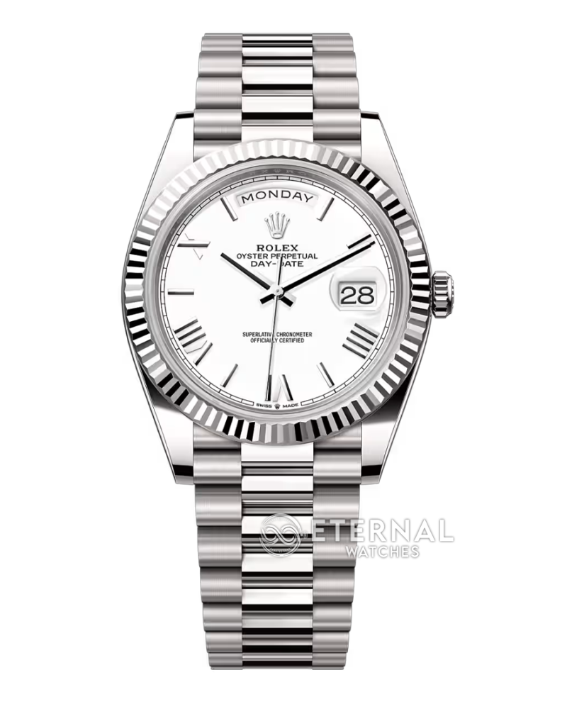 ROLEX - SUPER CLONE DayDate 228239 40mm SS/SS White/Rmn VSF V2 DD3255 (Weight Adjusted)