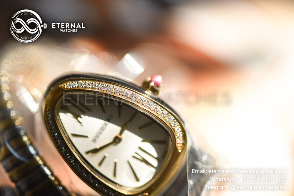 BULGARI - CUSTOM Serpenti Spiga 35mm White/Genuine Diamonds YG/YG White Dial BVF Swiss Qtz