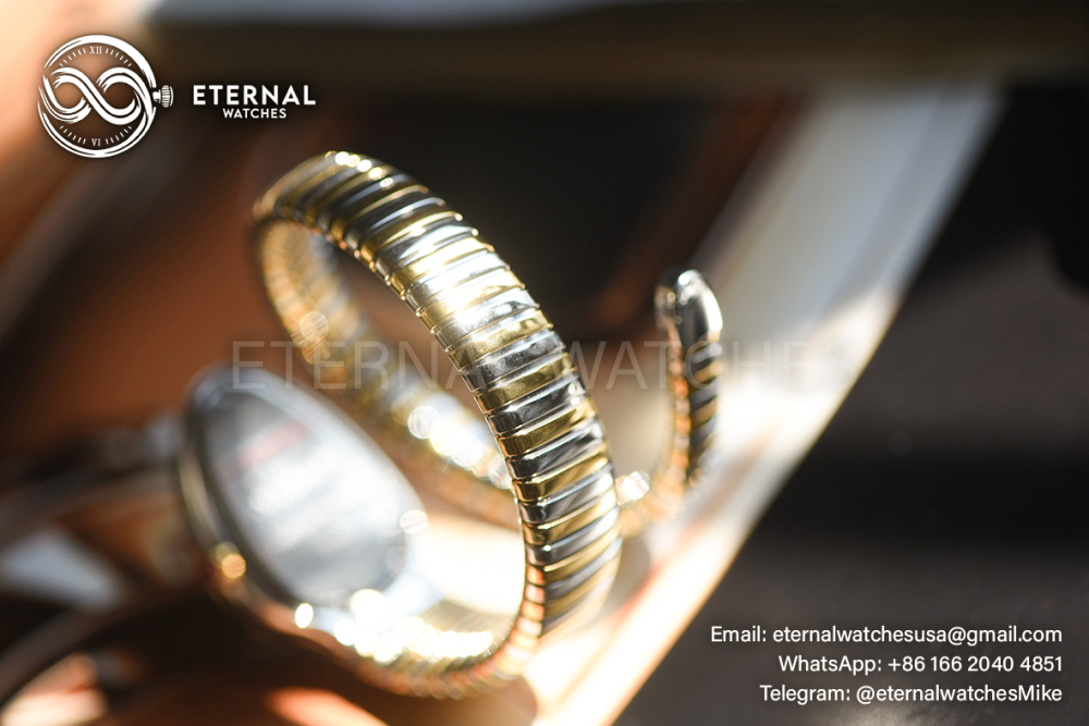 BULGARI - CUSTOM Serpenti Spiga 35mm White/Genuine Diamonds YG/YG White Dial BVF Swiss Qtz