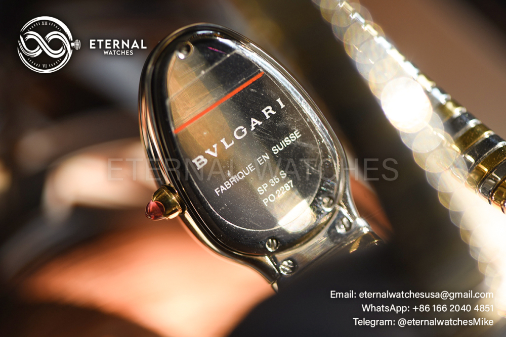 BULGARI - CUSTOM Serpenti Spiga 35mm White/Genuine Diamonds YG/YG White Dial BVF Swiss Qtz