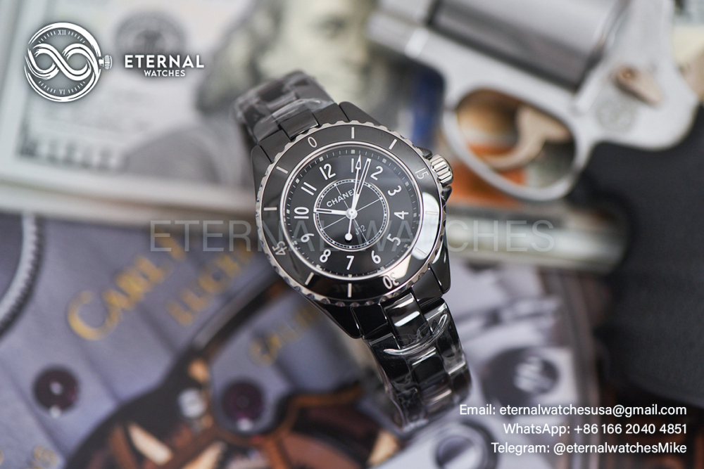 CHANEL - J12 Ladies 33mm Black Cer/Cer Black/Num XF Swiss Quartz