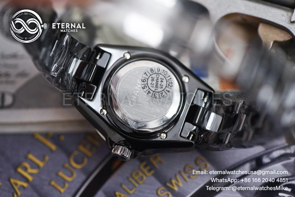 CHANEL - J12 Ladies 33mm Black Cer/Cer Black/Num XF Swiss Quartz