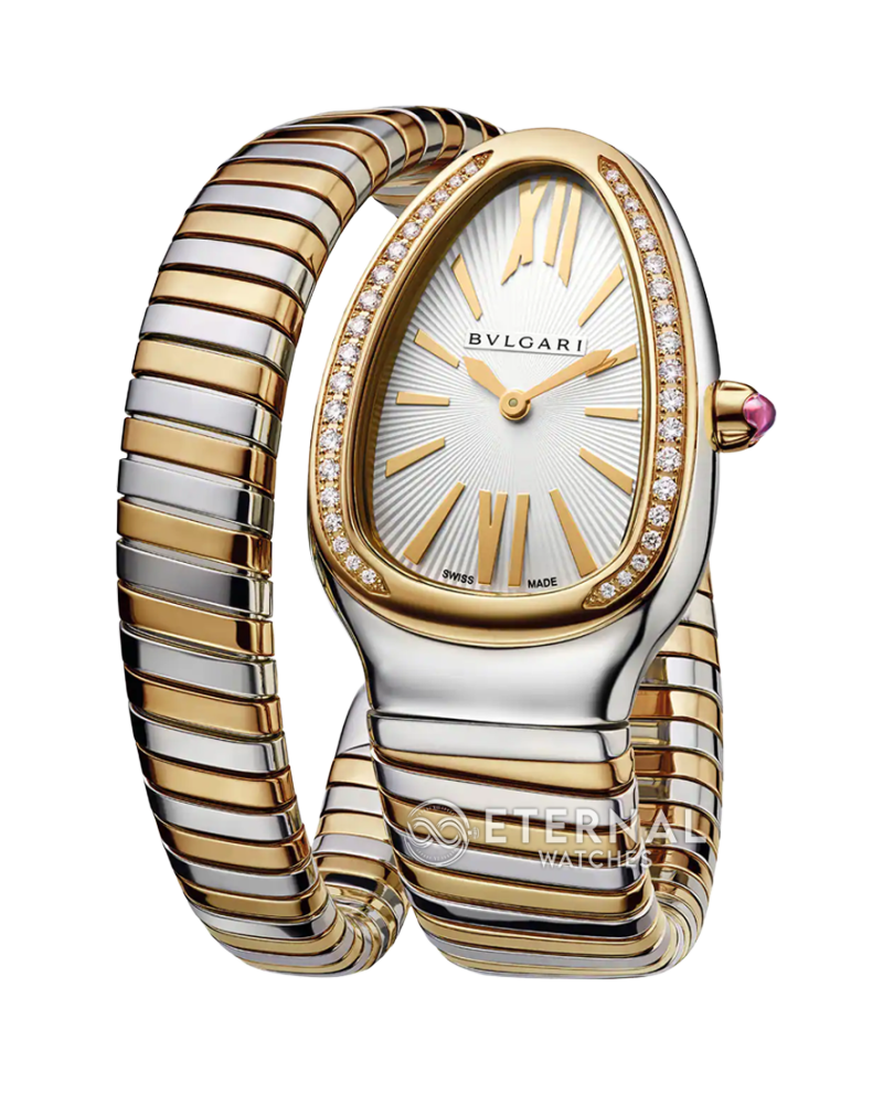 BULGARI - SUPER MOD Serpenti Spiga 35mm White/Genuine Diamonds YG/SS White Dial BVF Swiss Qtz