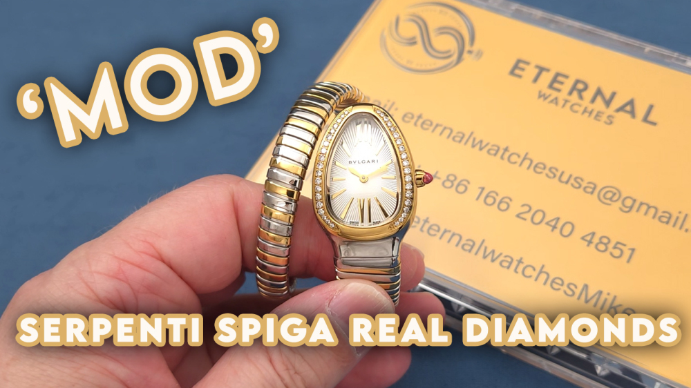 BULGARI - SUPER MOD Serpenti Spiga 35mm White/Genuine Diamonds YG/SS White Dial BVF Swiss Qtz