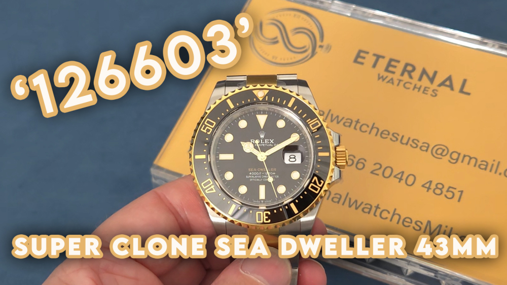 ROLEX - SUPER CLONE SeaDweller 126603 43mm YG/SS Black Dial VSF DD3235