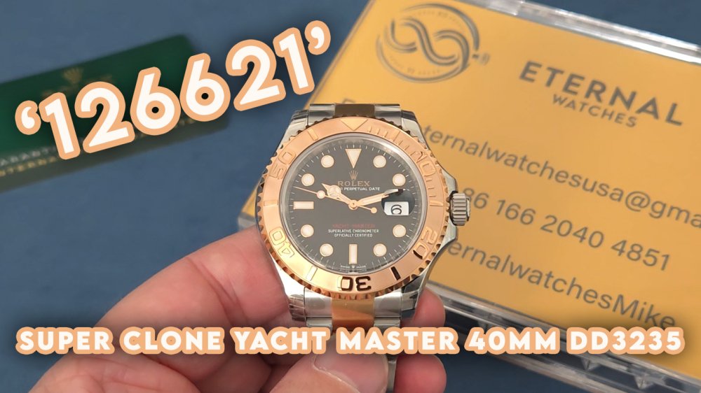 ROLEX - SUPER CLONE YachtMaster 126621 40mm RG/SS Black/Dot VSF DD3235