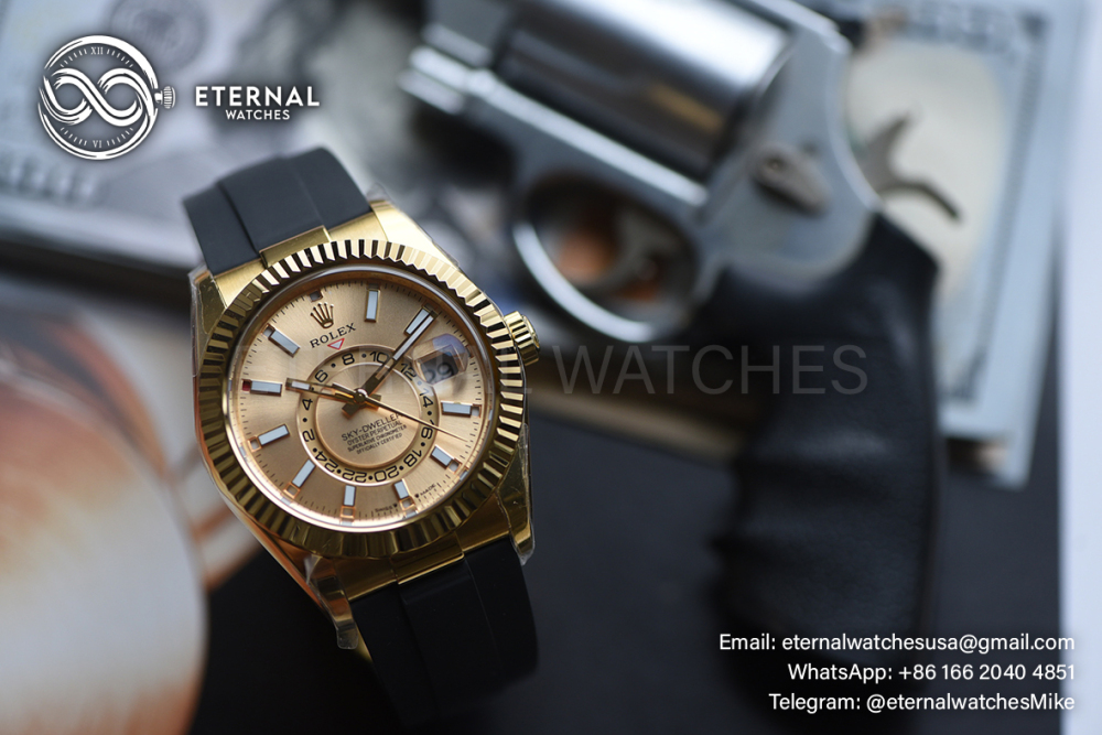 ROLEX - SkyDweller 336238 42mm YG/RU Gold Dial ZF A2824 (Weight Adjusted)