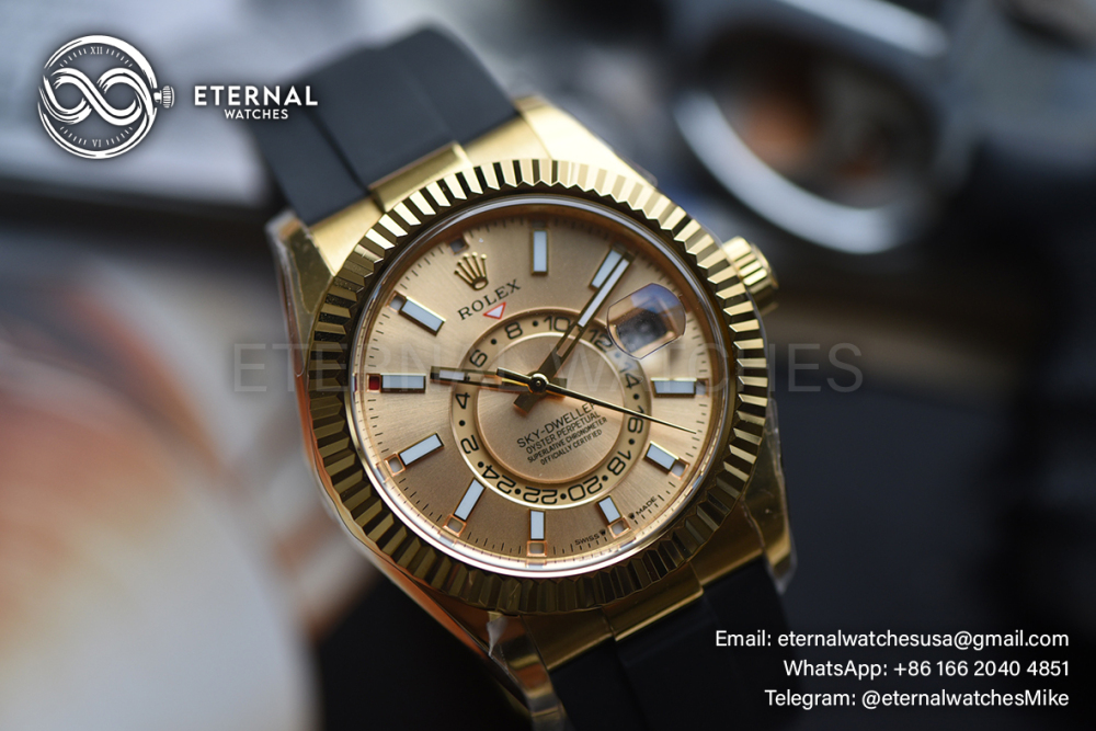 ROLEX - SkyDweller 336238 42mm YG/RU Gold Dial ZF A2824 (Weight Adjusted)