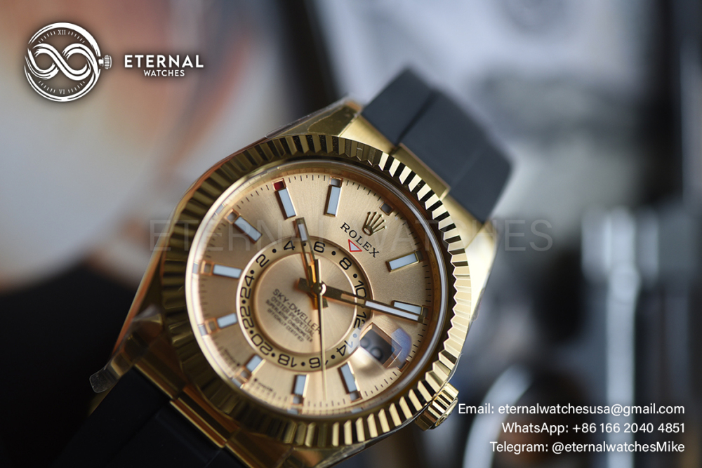 ROLEX - SkyDweller 336238 42mm YG/RU Gold Dial ZF A2824 (Weight Adjusted)