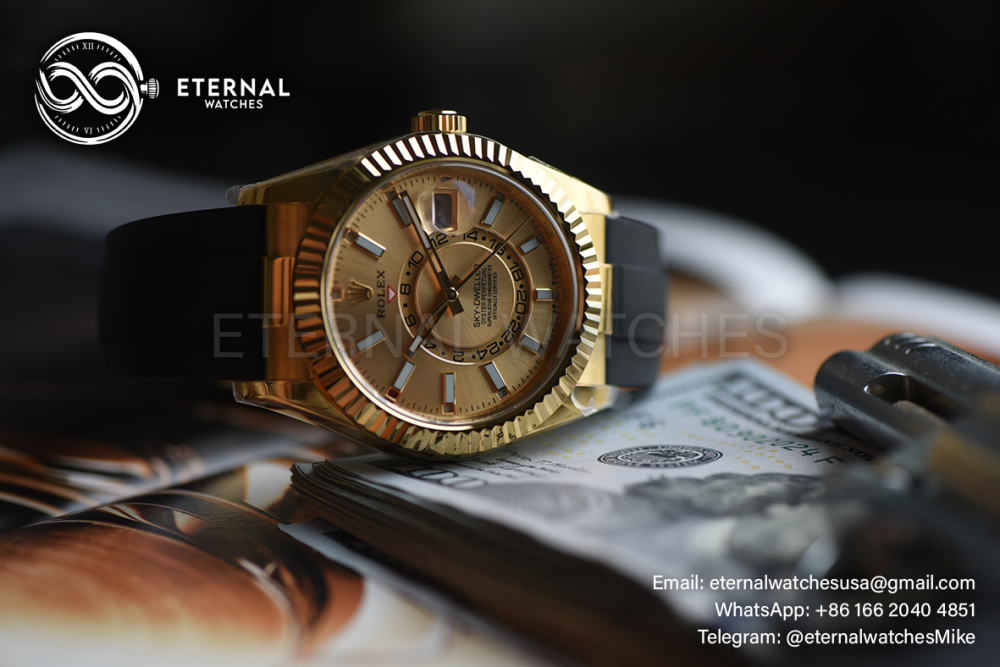 ROLEX - SkyDweller 336238 42mm YG/RU Gold Dial ZF A2824 (Weight Adjusted)