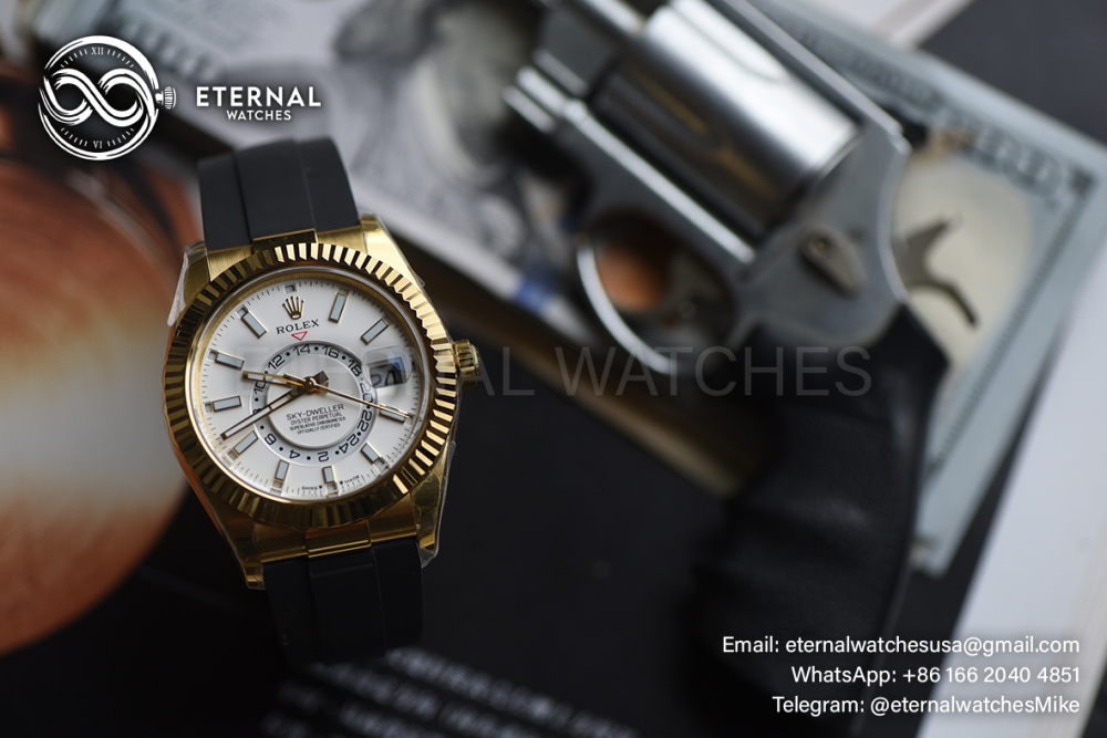 ROLEX - SkyDweller 336238 42mm YG/RU White Dial ZF A2824 (Weight Adjusted)