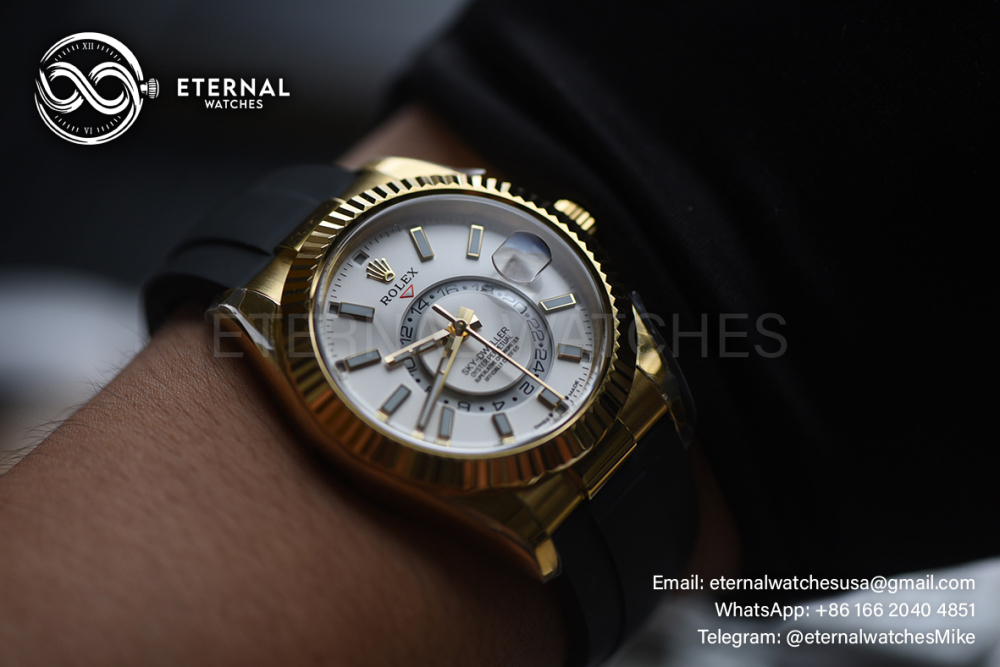 ROLEX - SkyDweller 336238 42mm YG/RU White Dial ZF A2824 (Weight Adjusted)