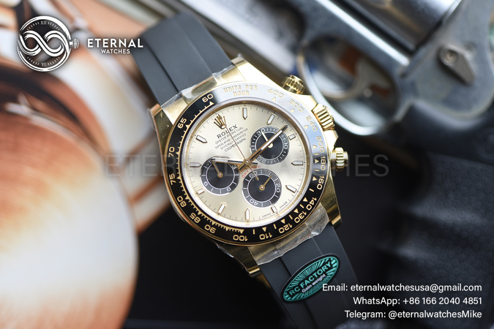 ROLEX - SUPER CLONE Cosmograph Daytona 126518 40mm YG/RU Gold/Black RCF DD4131 (Genuine Weight)