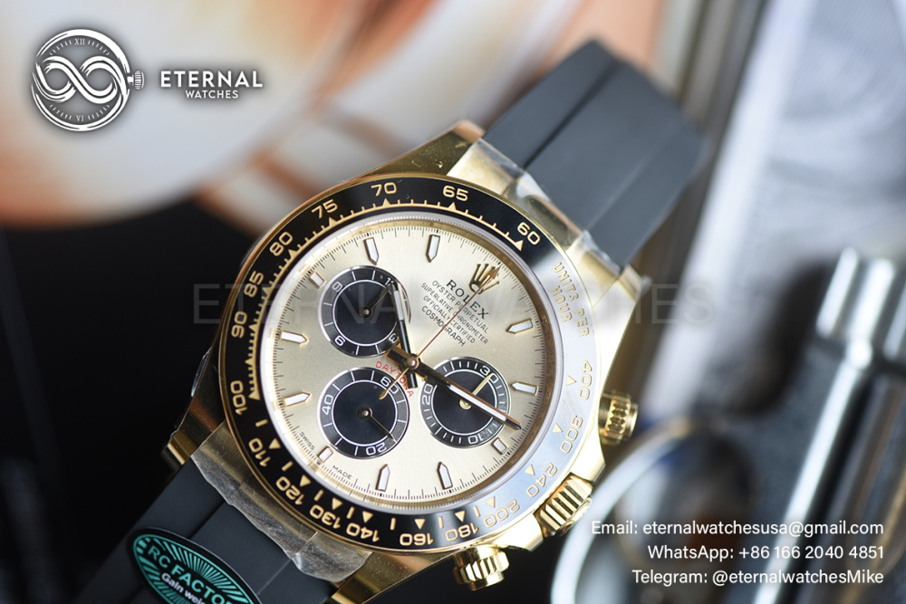 ROLEX - SUPER CLONE Cosmograph Daytona 126518 40mm YG/RU Gold/Black RCF DD4131 (Genuine Weight)