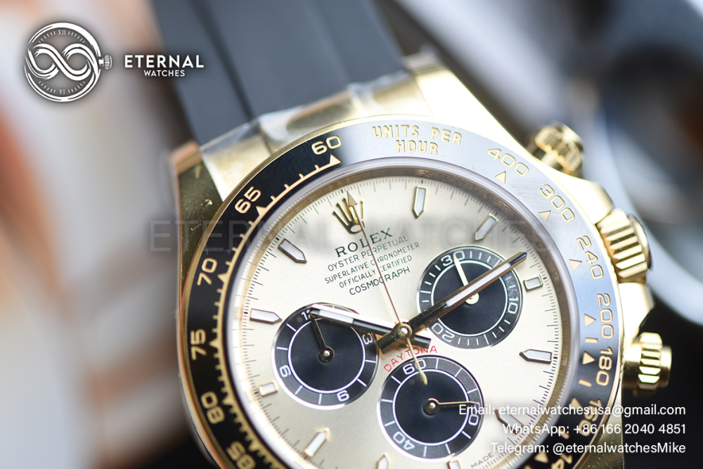 ROLEX - SUPER CLONE Cosmograph Daytona 126518 40mm YG/RU Gold/Black RCF DD4131 (Genuine Weight)