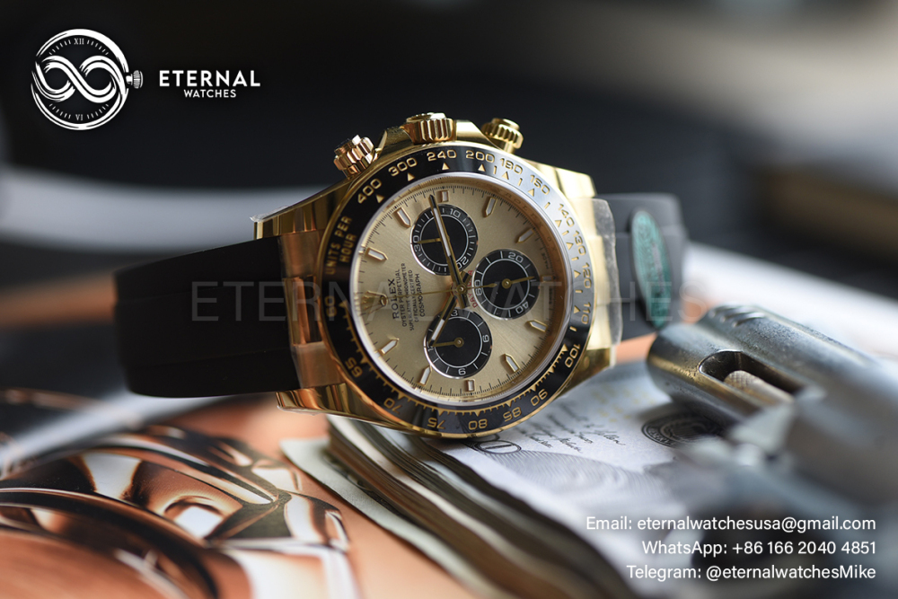 ROLEX - SUPER CLONE Cosmograph Daytona 126518 40mm YG/RU Gold/Black RCF DD4131 (Genuine Weight)