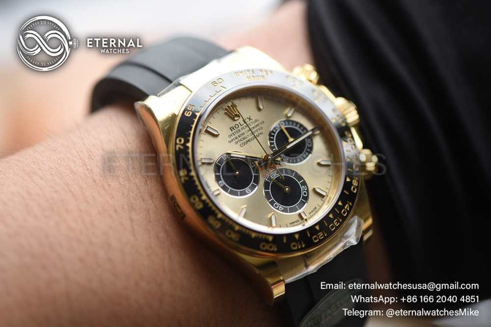 ROLEX - SUPER CLONE Cosmograph Daytona 126518 40mm YG/RU Gold/Black RCF DD4131 (Genuine Weight)