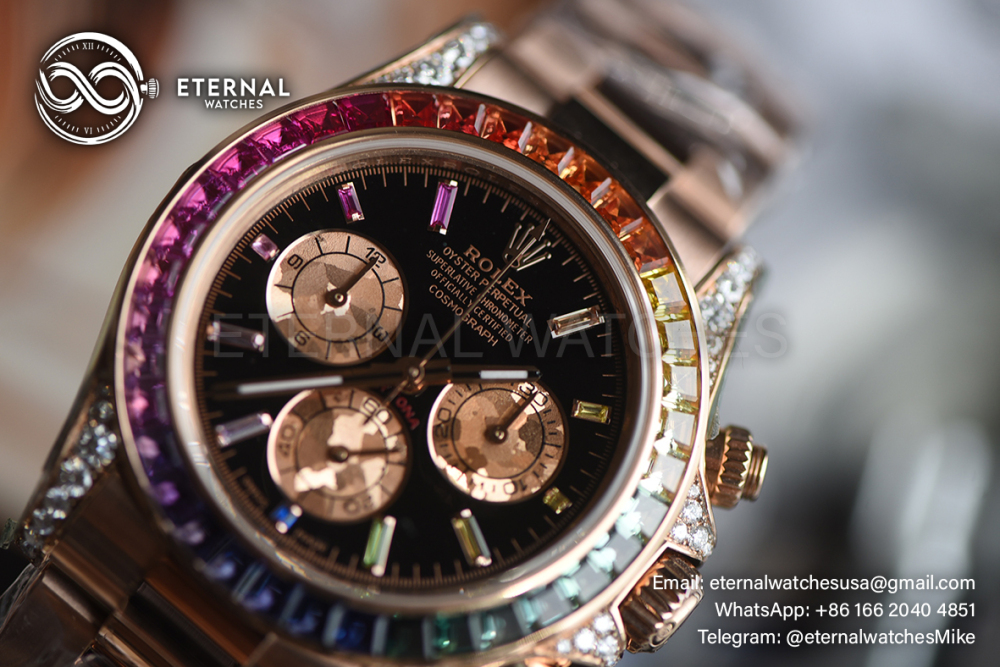 ROLEX - SUPER CLONE Daytona 116595 Rainbow 40mm RG/RG Black/Dia VSF DD4130 (Weight Adjusted)