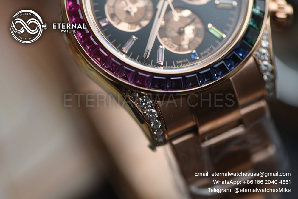 ROLEX - SUPER CLONE Daytona 116595 Rainbow 40mm RG/RG Black/Dia VSF DD4130 (Weight Adjusted)