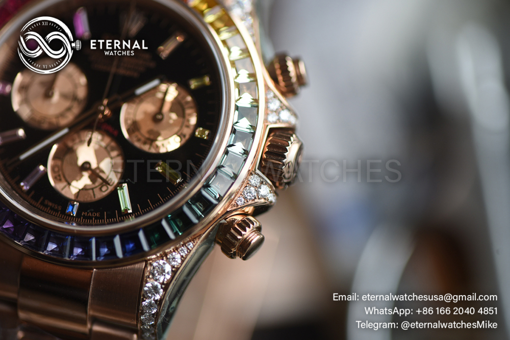 ROLEX - SUPER CLONE Daytona 116595 Rainbow 40mm RG/RG Black/Dia VSF DD4130 (Weight Adjusted)